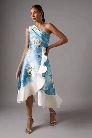 Coast One Shoulder Seam Detail Ruffle Midi Dress