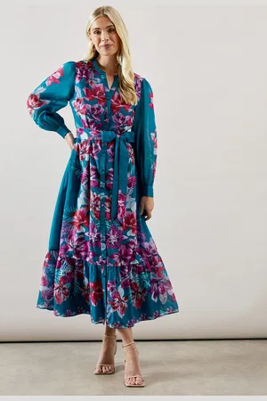 wallis Petite Floral Organza Collarless Shirt Dress