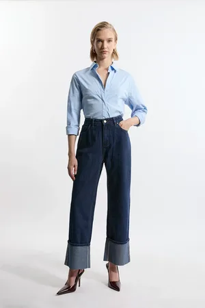 Karen Millen Denim Straight Leg Turn Up Hem Jeans