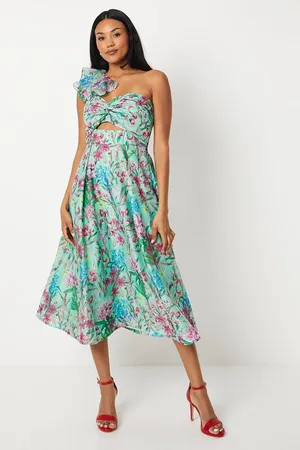 Coast Printed Organza One Shoulder Twist Front Midi Dress