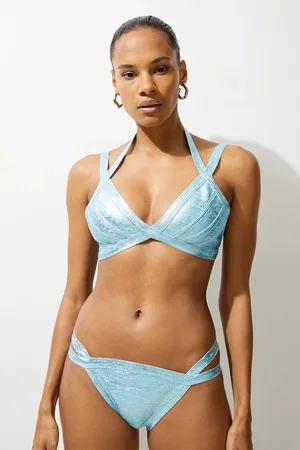 Karen Millen Foiled Bandage Double Strap Bikini Bottoms