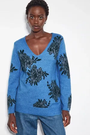 Monsoon Jess V-Neck Floral Jacquard Jumper