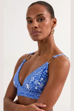Karen Millen Blue Scarf Print Plunge Bikini Top