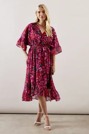 wallis Petite Floral Drop Hem Frill Midi Dress