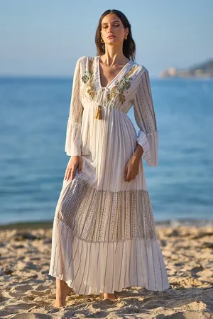 Yumi Metallic Embellished Maxi Dress With Long Sleeves