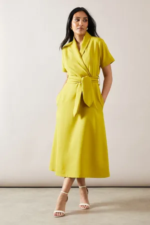 wallis Petite Collared Short Sleeve Tie Waist Midi Dress