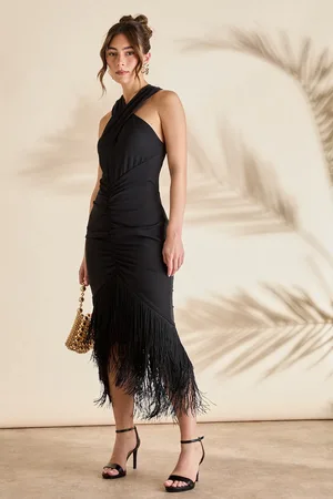 Coast Fringe Hem Cross Neck Midi Dress