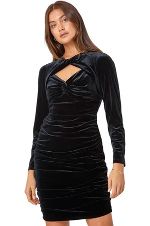 Roman Velvet Twist Front Ruched Bodycon Dress