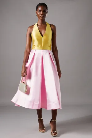 Coast Halterneck Twill Pleated Midi Dress