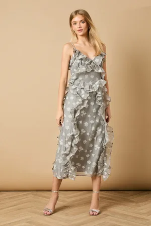Oasis Ruffle Front V Neck Strappy Midi Dress