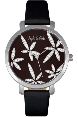 Sophie And Freda Key West Leather-Band Watch with Swarovski Crystals
