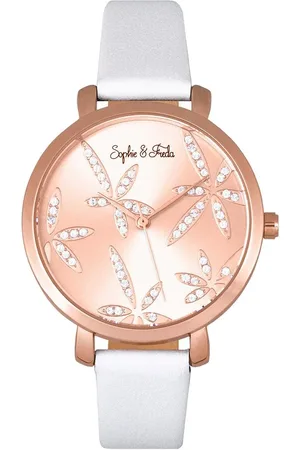 Sophie And Freda Key West Leather-Band Watch with Swarovski Crystals