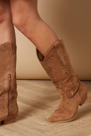 Oasis Cerelia Faux Suede Embroidered Western Cowboy Knee Boots