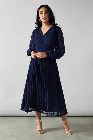 wallis Petite Georgette Jacquard Blouson Sleeve Wrap Dress