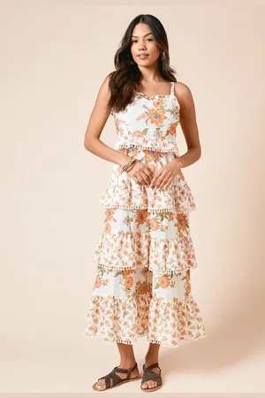 Dorothy Perkins Large Printed ruffle pom pom midi dress