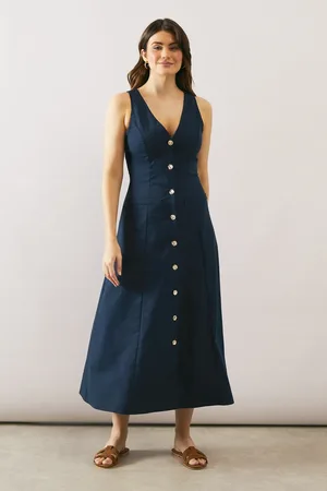 wallis Linen Mix Button Through Midi Dress