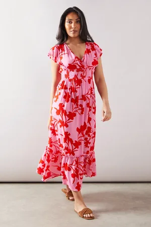 wallis Petite Ruffle Sleeve Shirred Waist Midaxi Dress