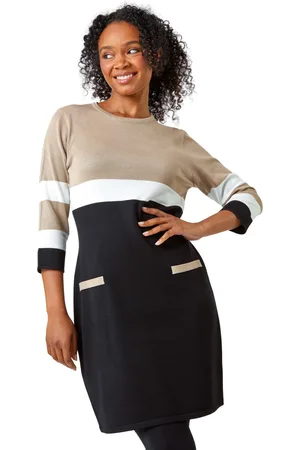 Roman Petite Stripe Print Pocket Jumper Dress