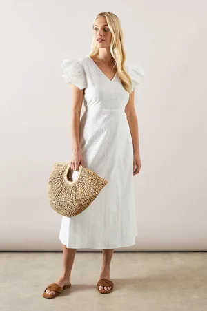 wallis Petite Broderie Frill Sleeve Midi Dress