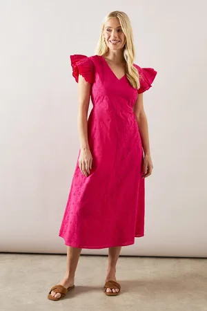 wallis Petite Broderie Frill Sleeve Midi Dress