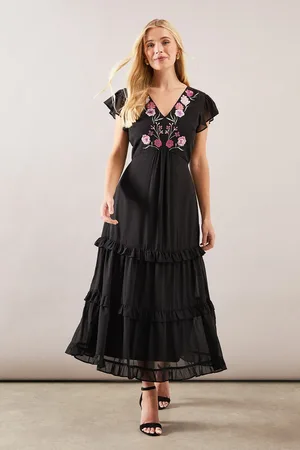 wallis Embroidered Ruffle Detail Tiered Midi Dress