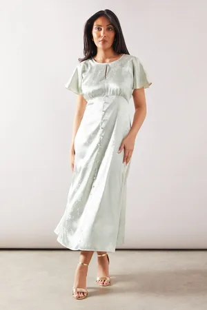 wallis Petite Satin Jacquard Button Through Midaxi Dress