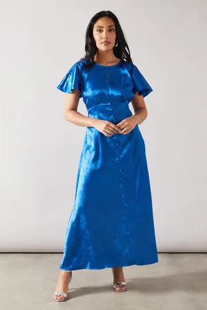 wallis Petite Satin Jacquard Button Through Midaxi Dress