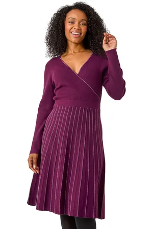 Roman Petite Metallic Pleat Knitted Dress
