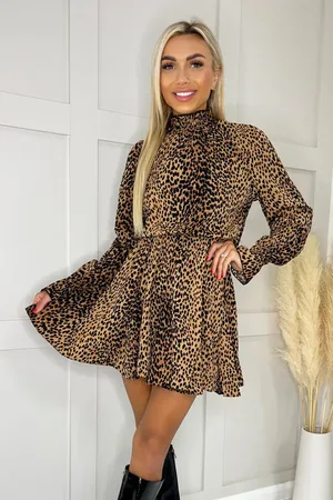 Ax Paris High Neck Animal Print Frill Hem Mini Dress