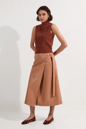 Karen Millen Faux Leather Tie Detail Wrap Midi Skirt