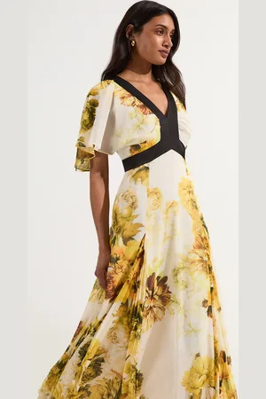 Karen Millen Tall Pleated Floral Godet Pannell Woven Midi Dress