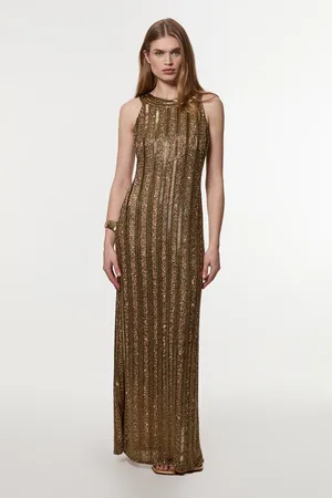 Karen Millen Petite Embellished And Beaded Woven Column Midi Dress