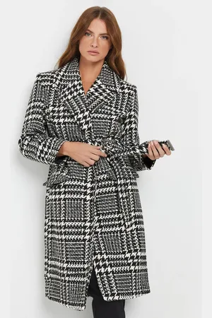 M&Co Dogtooth Belted Wrap Coat