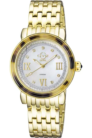 GV2 by Gevril Marsala Tortoise Swiss Quartz Diamonds Mother Of Pearl Dial IP YG Bracelet Watch