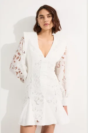 Karen Millen Cutwork Broderie Drama Sleeve Woven Mini Dress