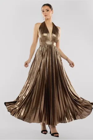 Goddiva Sunrise Foil Halterneck A Line Maxi Dress