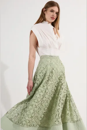 Karen Millen Cutwork Embroidery Woven Midi Prom Skirt