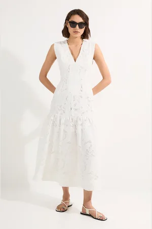 Karen Millen Cutwork Broderie Tiered Woven Maxi Dress