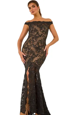 Ariella Lace Scallop Edge Front Split Maxi Dress
