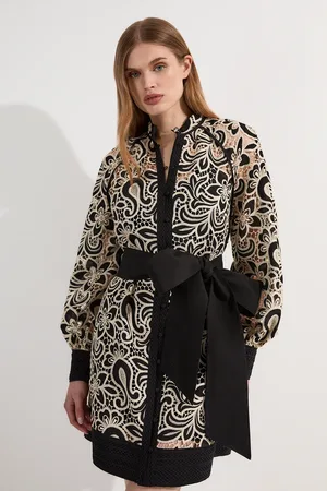 Karen Millen Cutwork Pocket Front Woven Mini Dress