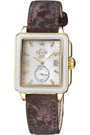 GV2 by Gevril Bari Diamond Mother of Pearl Leather Strap Swiss Quartz Watch