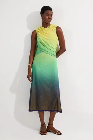 Karen Millen Tall Sunset Ombre Mesh Wrap Bodice Jersey Maxi Dress