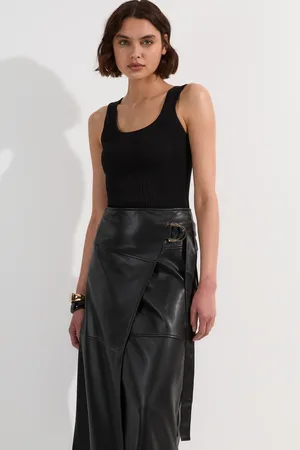 Karen Millen Faux Leather Tie Detail Wrap Midi Skirt