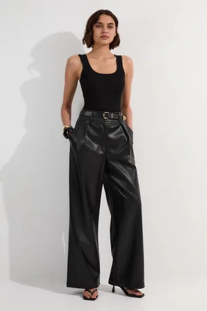 Karen Millen Faux Leather High Waisted Wide Leg Trousers