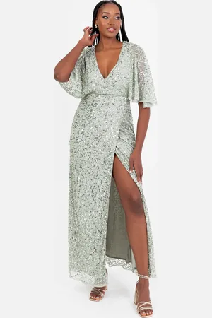 Maya Deluxe Fully Embellished Faux Wrap Maxi Dress