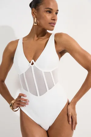 Karen Millen Tall Panelled Mesh Cup Detail Swimsuit