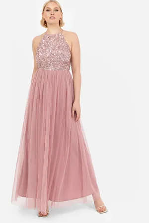 Maya Deluxe Embellished Halter Neck Maxi Dress