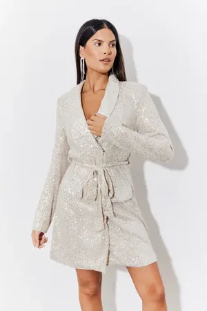 In The Style Sequin Belted Blazer Dress