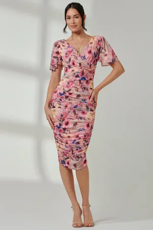 Jolie Moi Wrap Front Mesh Bodycon Dress
