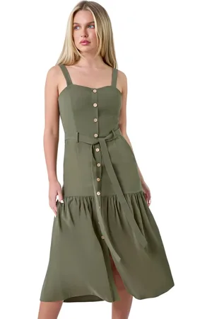 Roman Petite Button Front Tiered Midi Dress